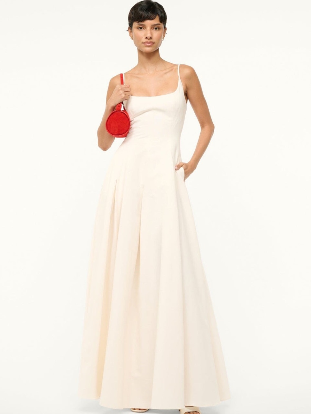 Cream Square-Neck Maxi Dress with Slim Straps